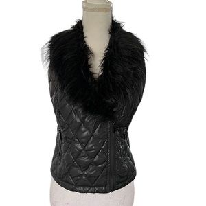CACHE Women's FAUX FUR LINED BLACK QUILTED  PUFFER VEST  Size S